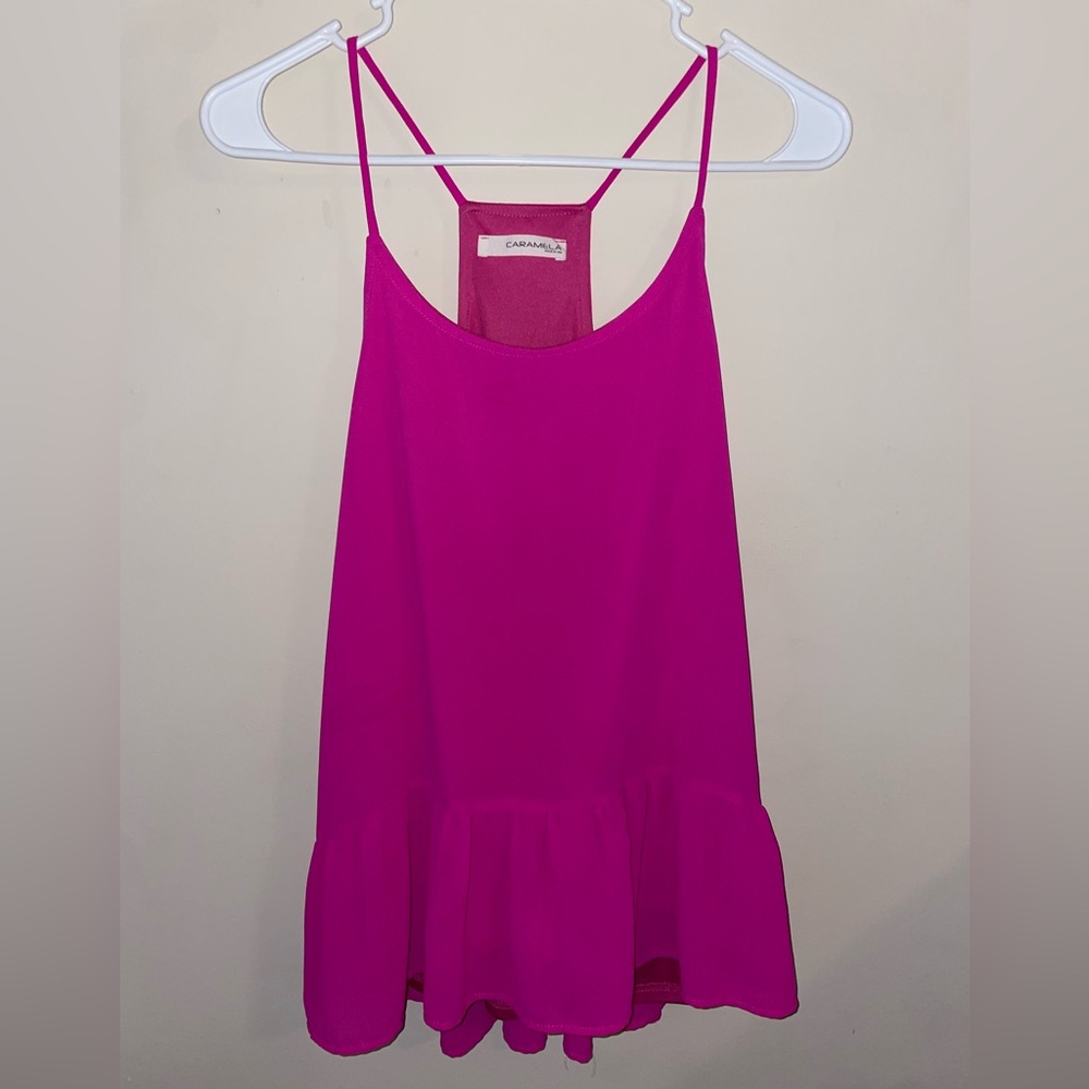 Pink Flowy Top with Ruffle Bottom